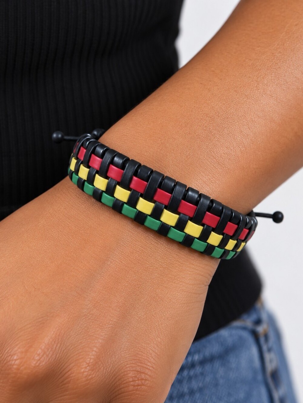 braided leather bracelet black red yellow green fashion statement jewelry unisex